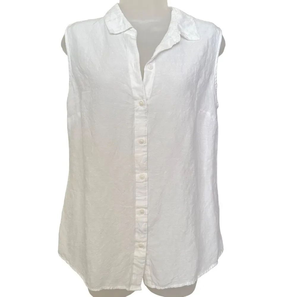 Croft & Barrow White Linen Minimalist Button Sleeveless Tank Top Blouse Shirt